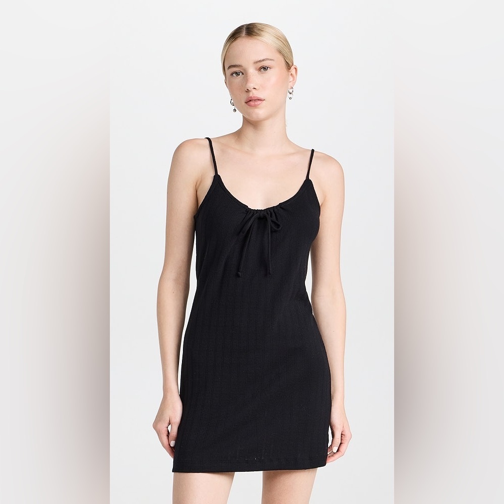 NWT Leset Pointelle Tie Front Dress Black Size Small